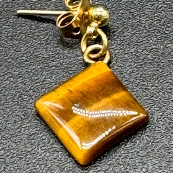 Vintage Small and Dainty Genuine Tiger's Eye Pierced Stud Dangling Earrings - Picture 3 of 5